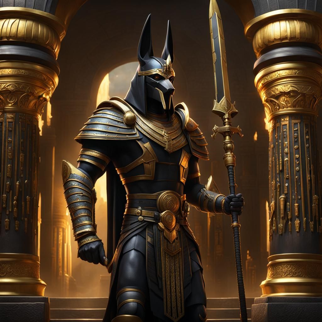 Anubis in Golden Armor, Dark Fantasy Concept Art