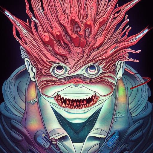 Ominous Anime Horror Character in Neon Style