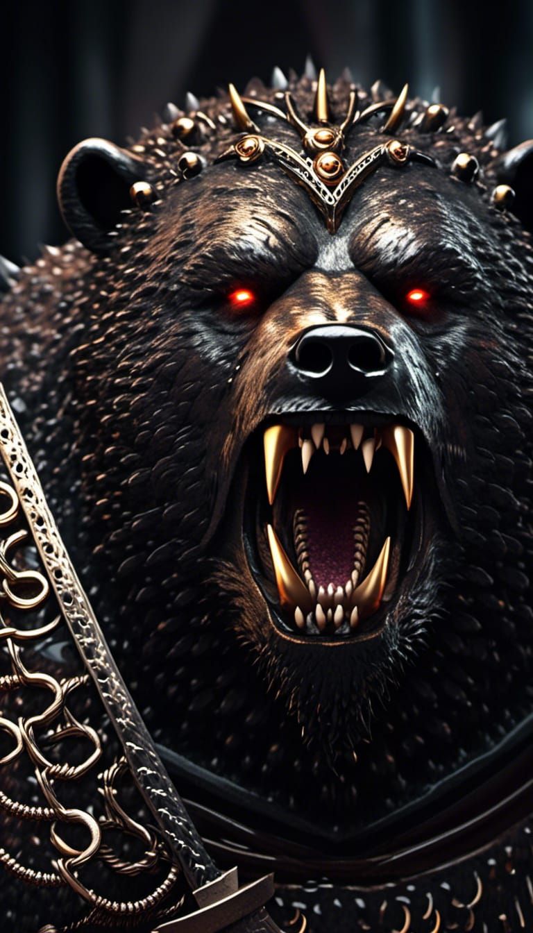 Shadow Barbarian Bear with Greatsword in Steampunk Armor