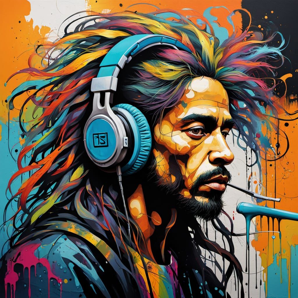 Gothic Druid's Vibrant Portrait in Graffiti Style