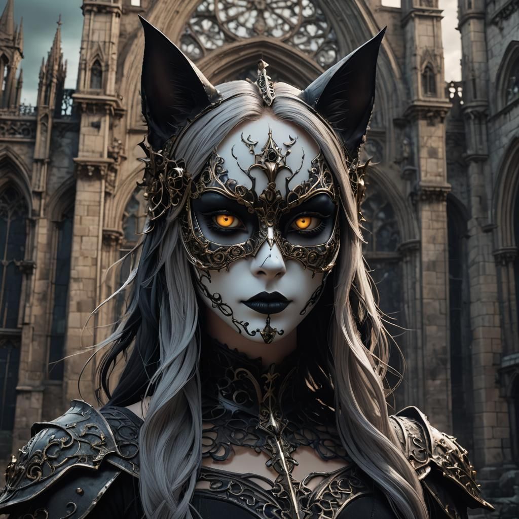 Gothic Cat Girl in Dark Fantasy 3D Anime Style