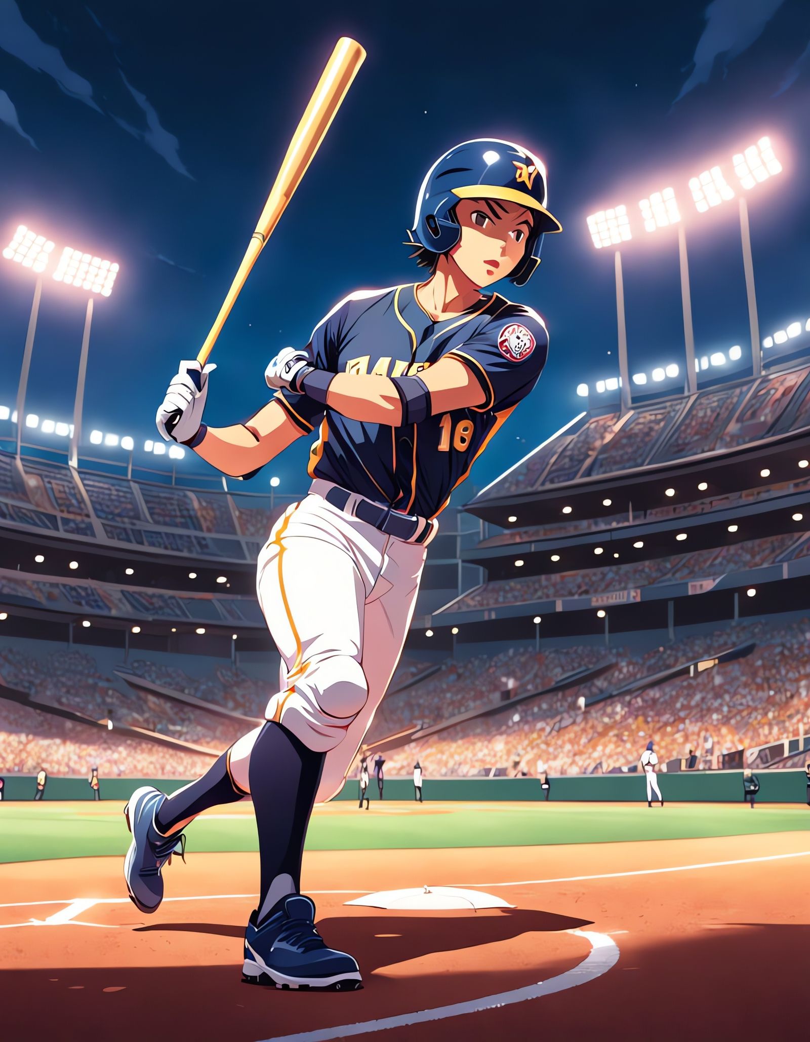 Baseball Player in Action, Anime Style