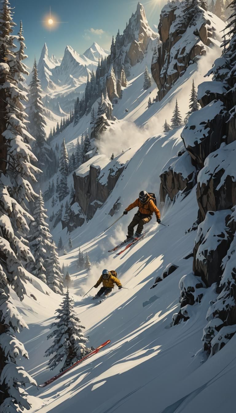 Skiing Double Black Diamonds in Cel-Shaded Style