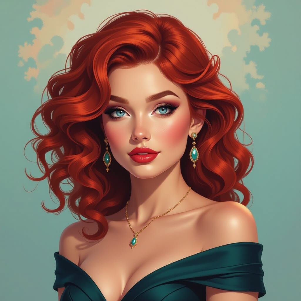 Captivating Woman with Red Hair, Hyperrealistic Portrait