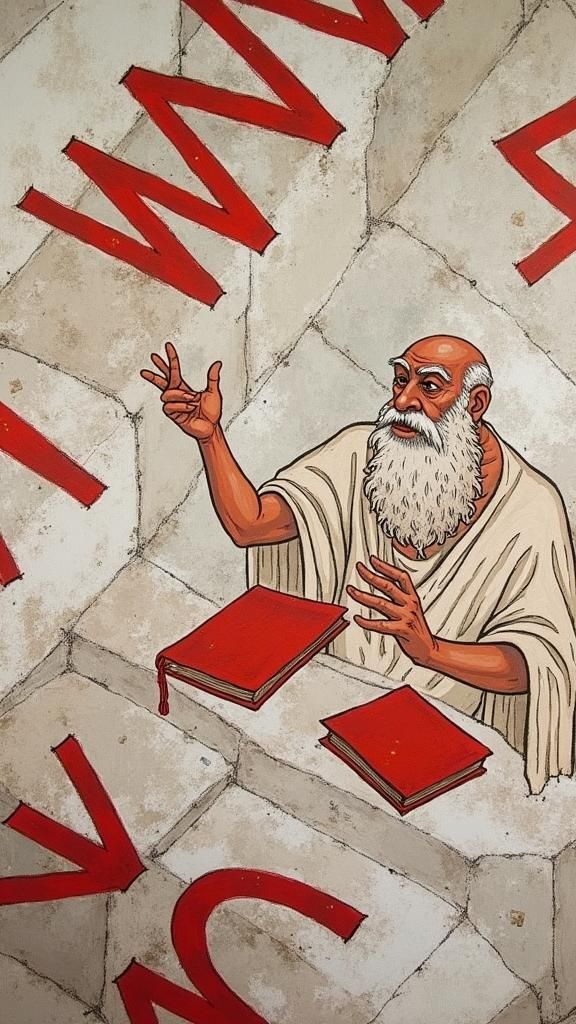 Elderly Sage Studying Runes in Cubist Style