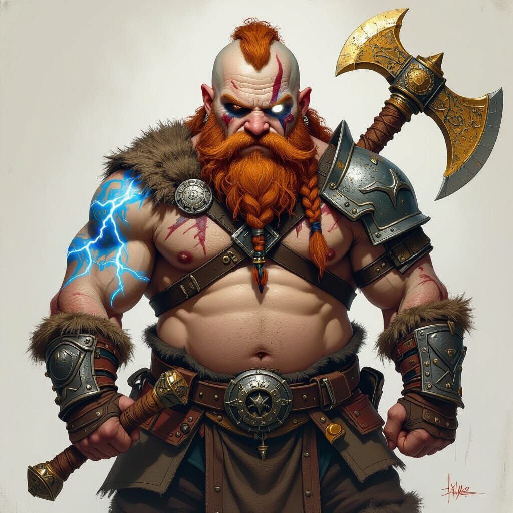 Battle-Hardened Dwarf Warrior with Golden Axe