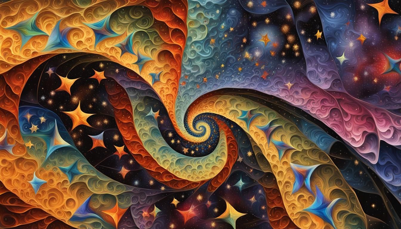 Bold Stars in Abstract Impasto Cosmic Spiral