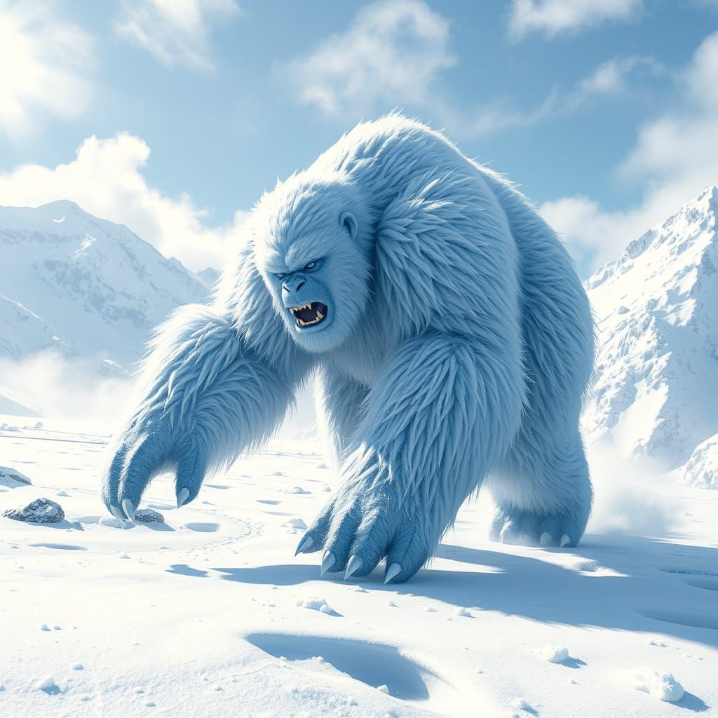 Majestic Yeti in Snow-Capped Mountains, 3D Anime Art