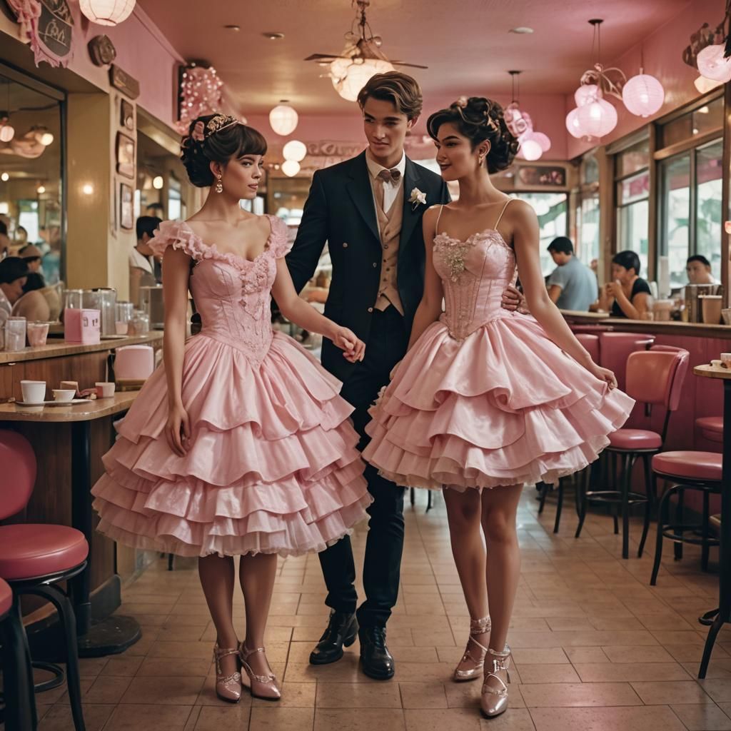 Crossdressing Teen on Date: Cinematic Cafe Scene