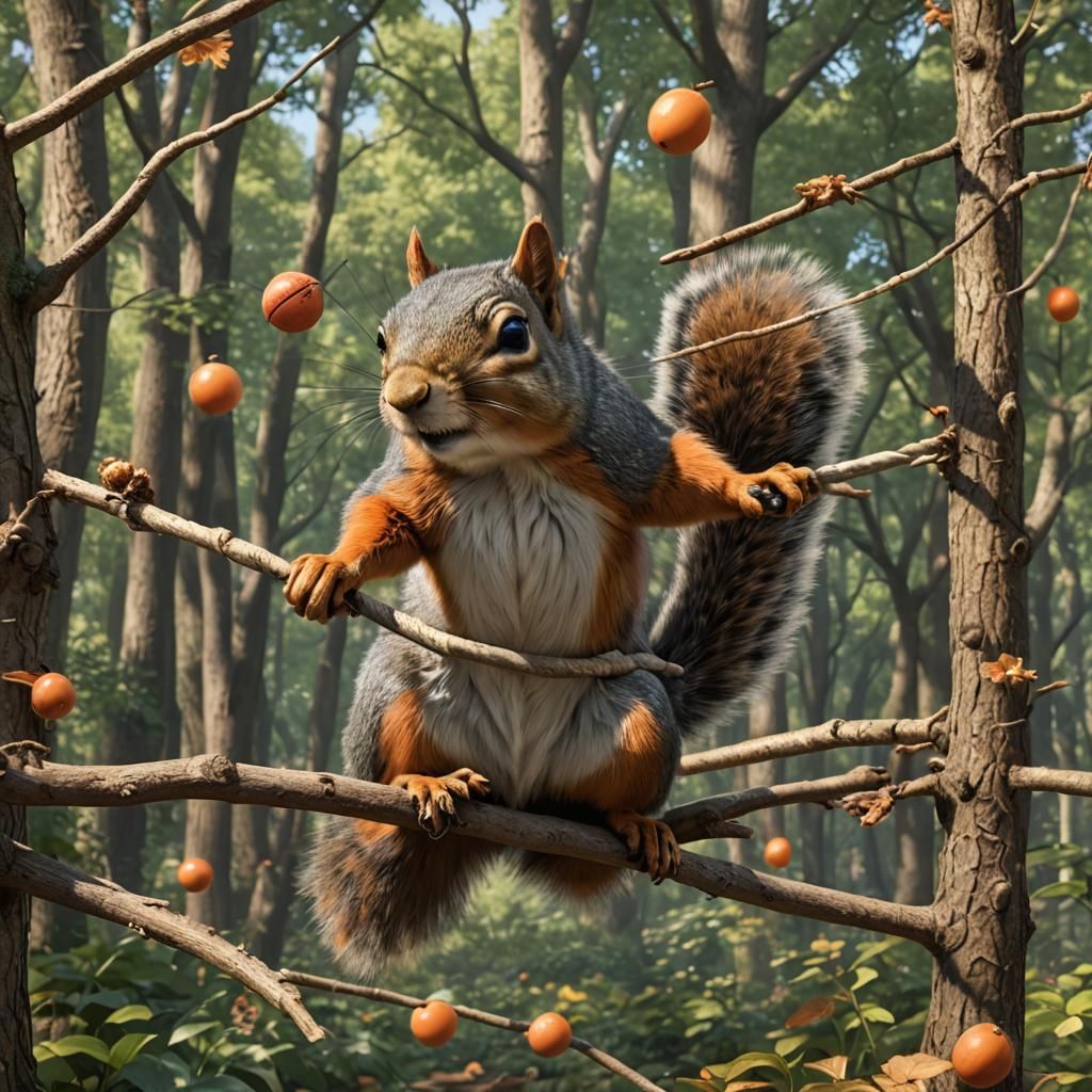 Squirrel Jousting in Hyperrealistic 3D Rendering