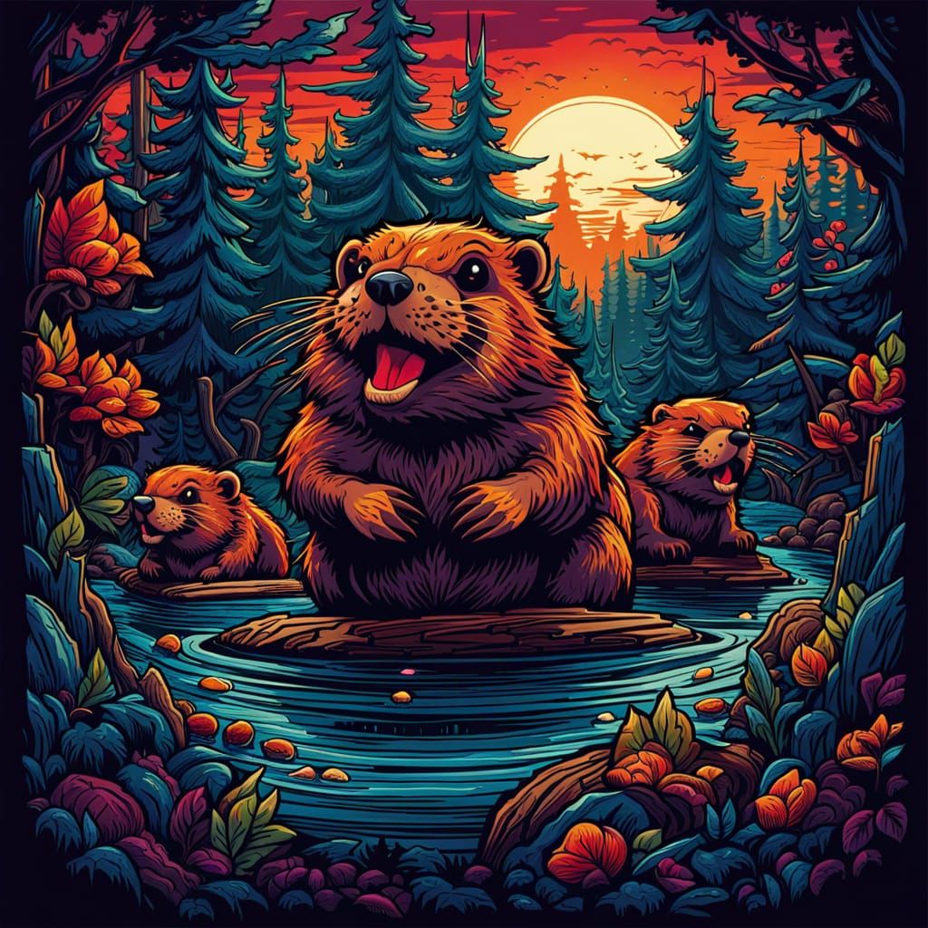 Beavers in 2D Game Art Style