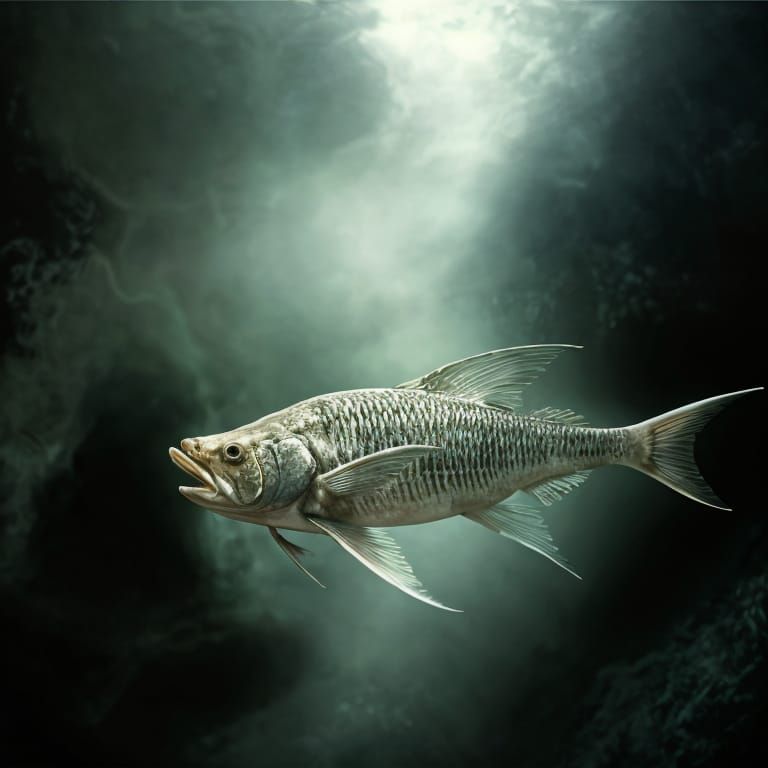 Enchanted Lake Fish Bones: Hyperrealistic Splash Art
