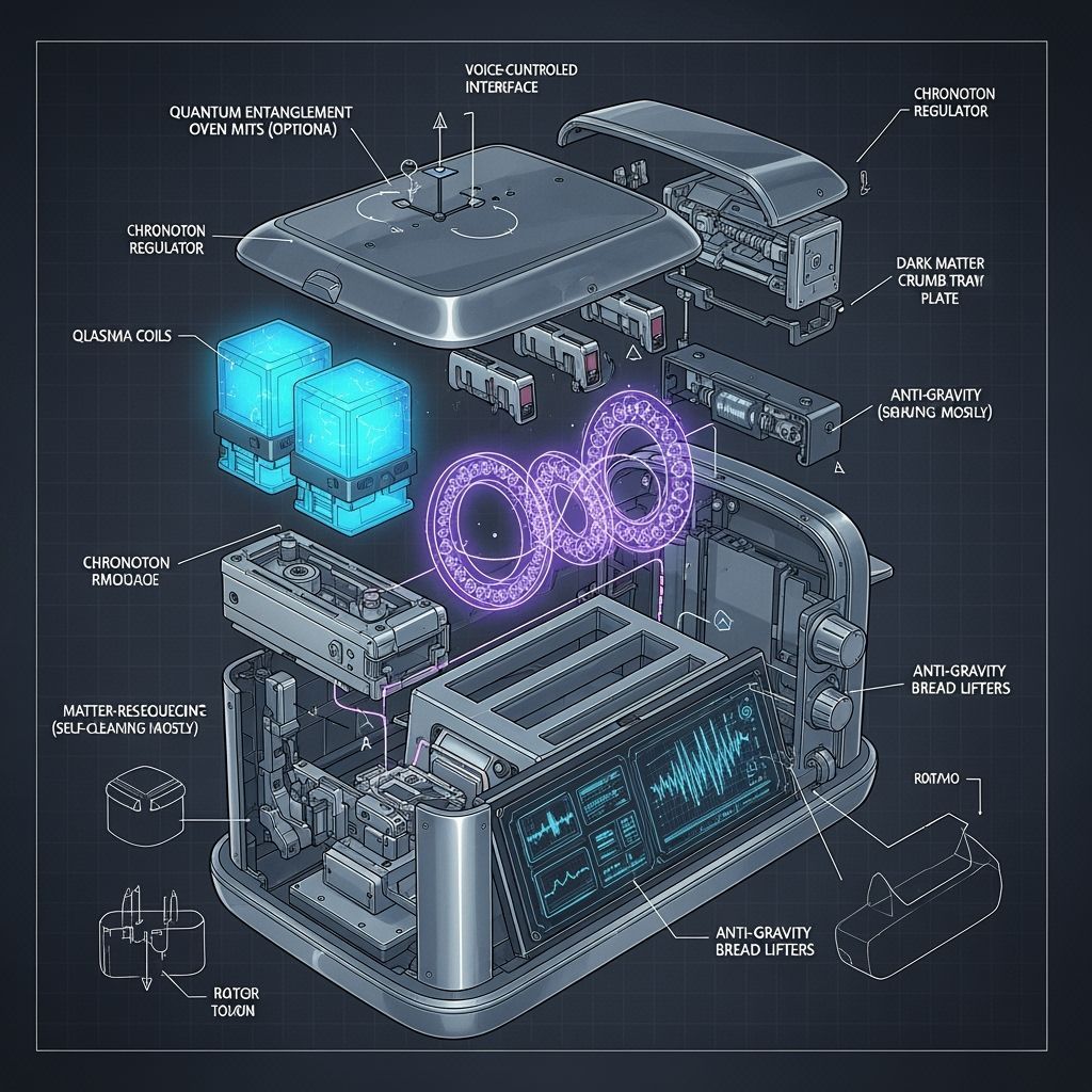 Future Toaster Exploded-View Blueprint in Sci-Fi Style