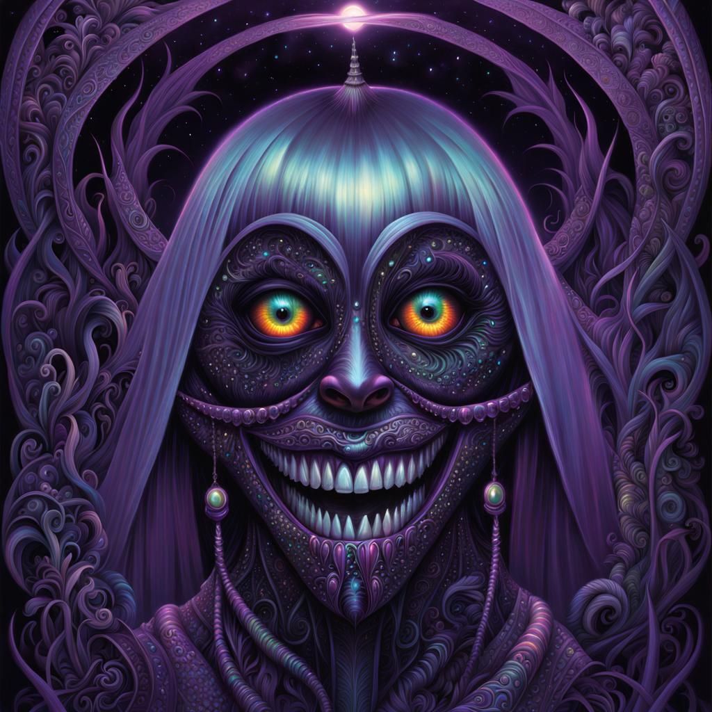 Spectral Teeth Glistening in Vibrant Darkness