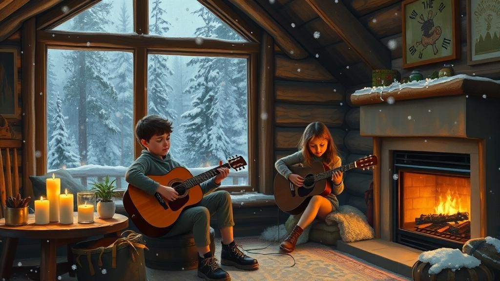 Cozy Cabin Snowfall: Impressionistic Guitar Serenade