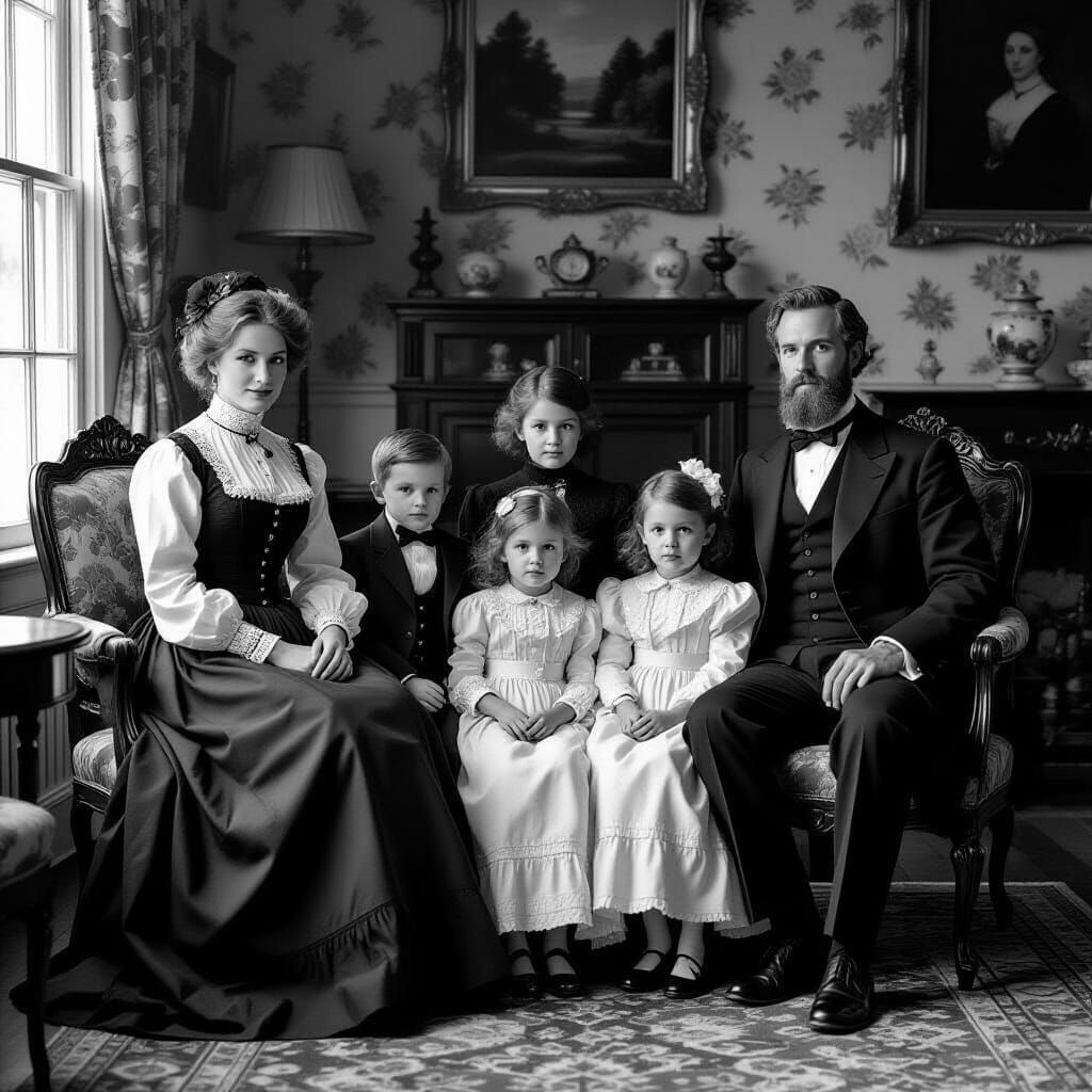 Monochrome Family Gathering Photo from the 1800s