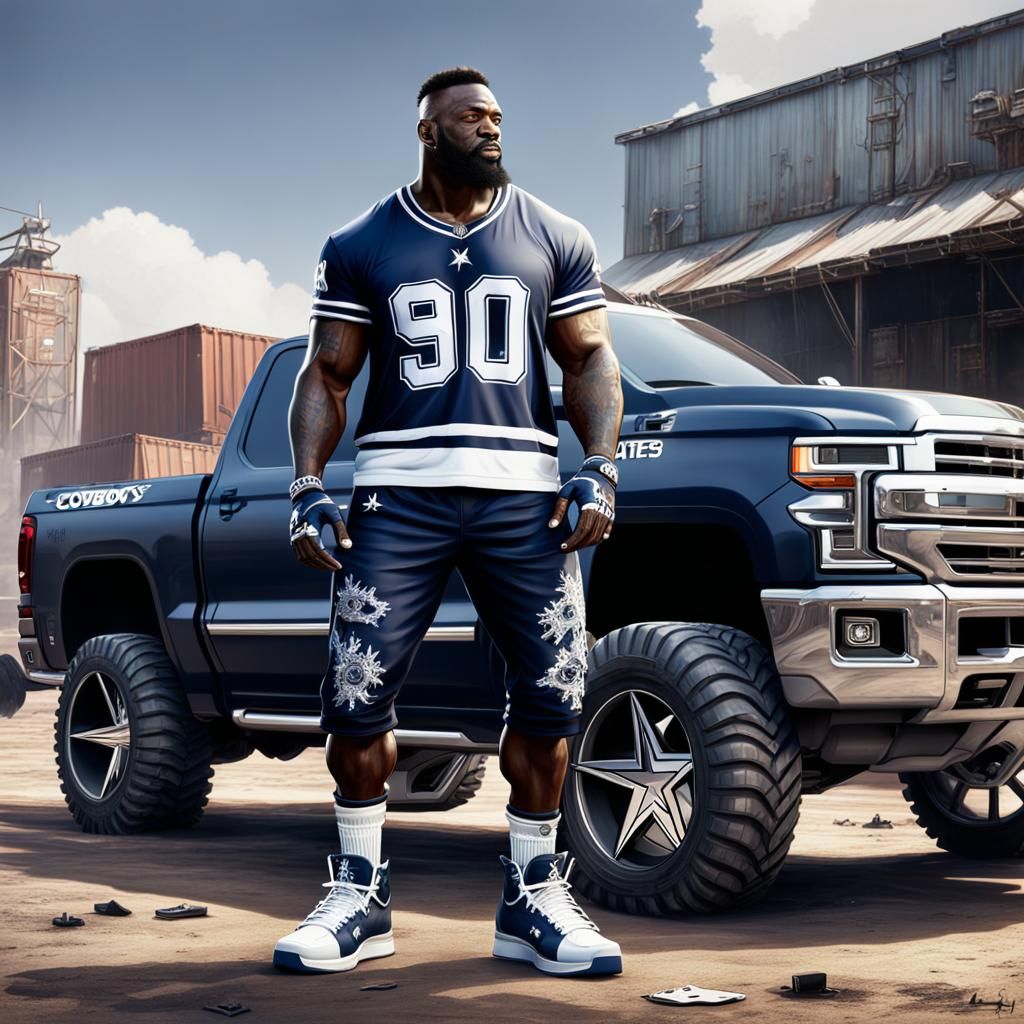 Gangster Santa in Cowboys Jersey, Detailed Digital Art