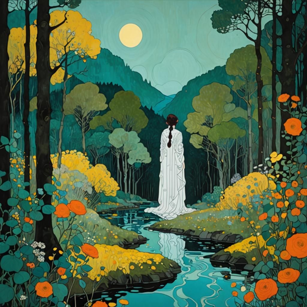 Solarized Print in Style of Klimt and Walden