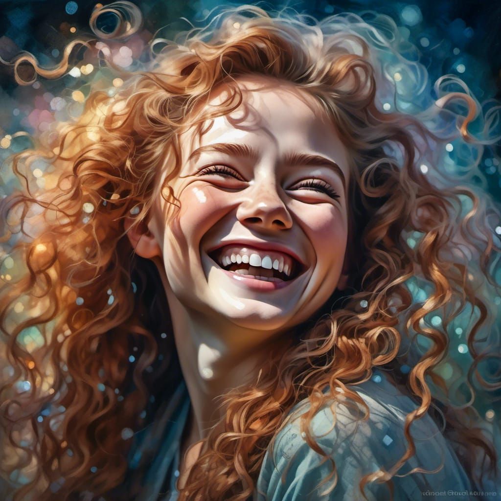 Laughing Woman Double Exposure Portrait in Pastel Colors