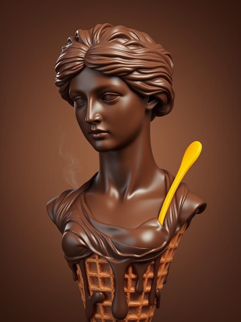 Melting Chocolate Venus Bust in Waffle Cone
