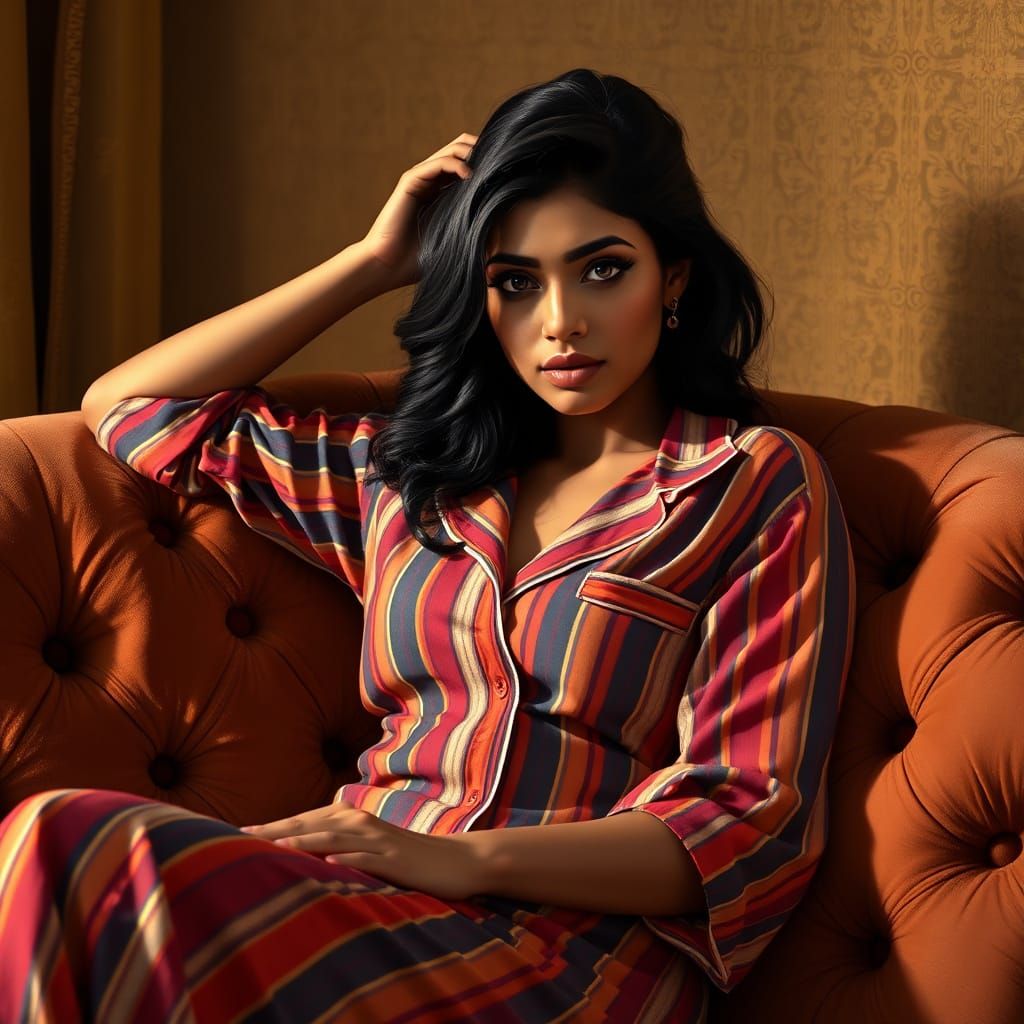 Elegant Indian Woman in Striped Pyjamas