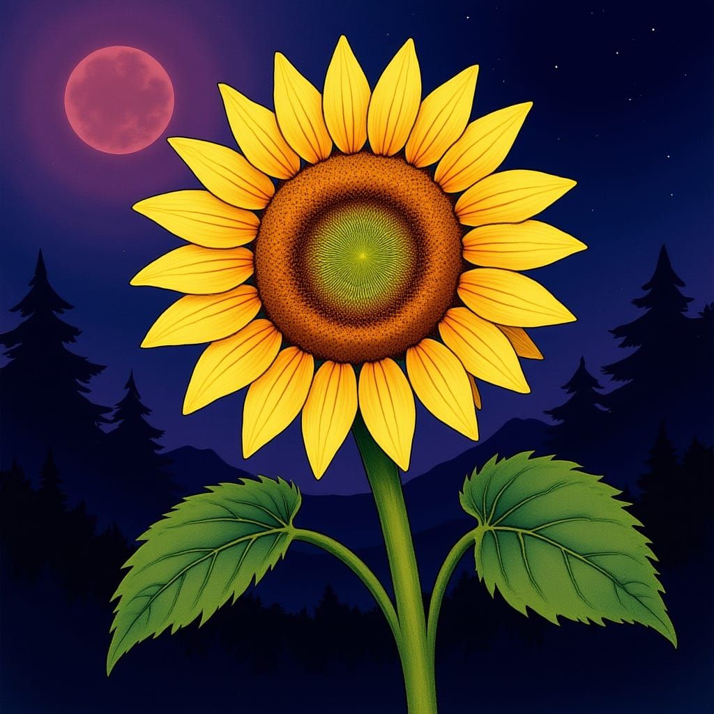 Sunflower at Dusk in Watercolor Style