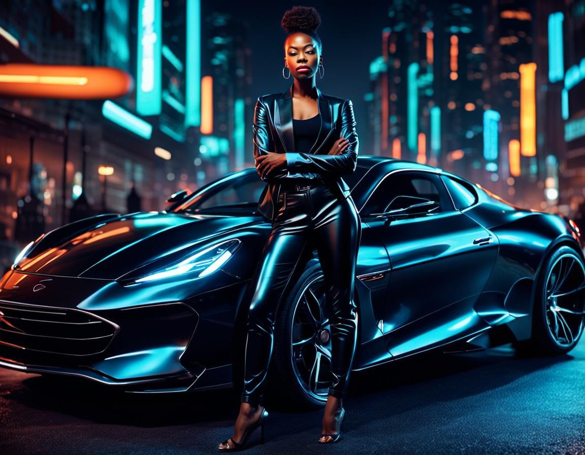 Cyberpunk Night: Woman and Futuristic Sports Car