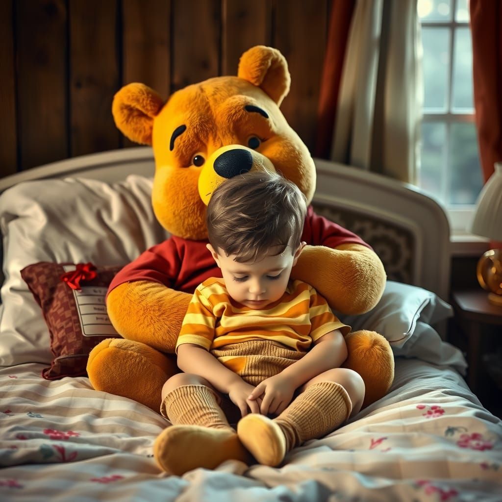 Boy Receives Loving Hug from Winnie the Pooh