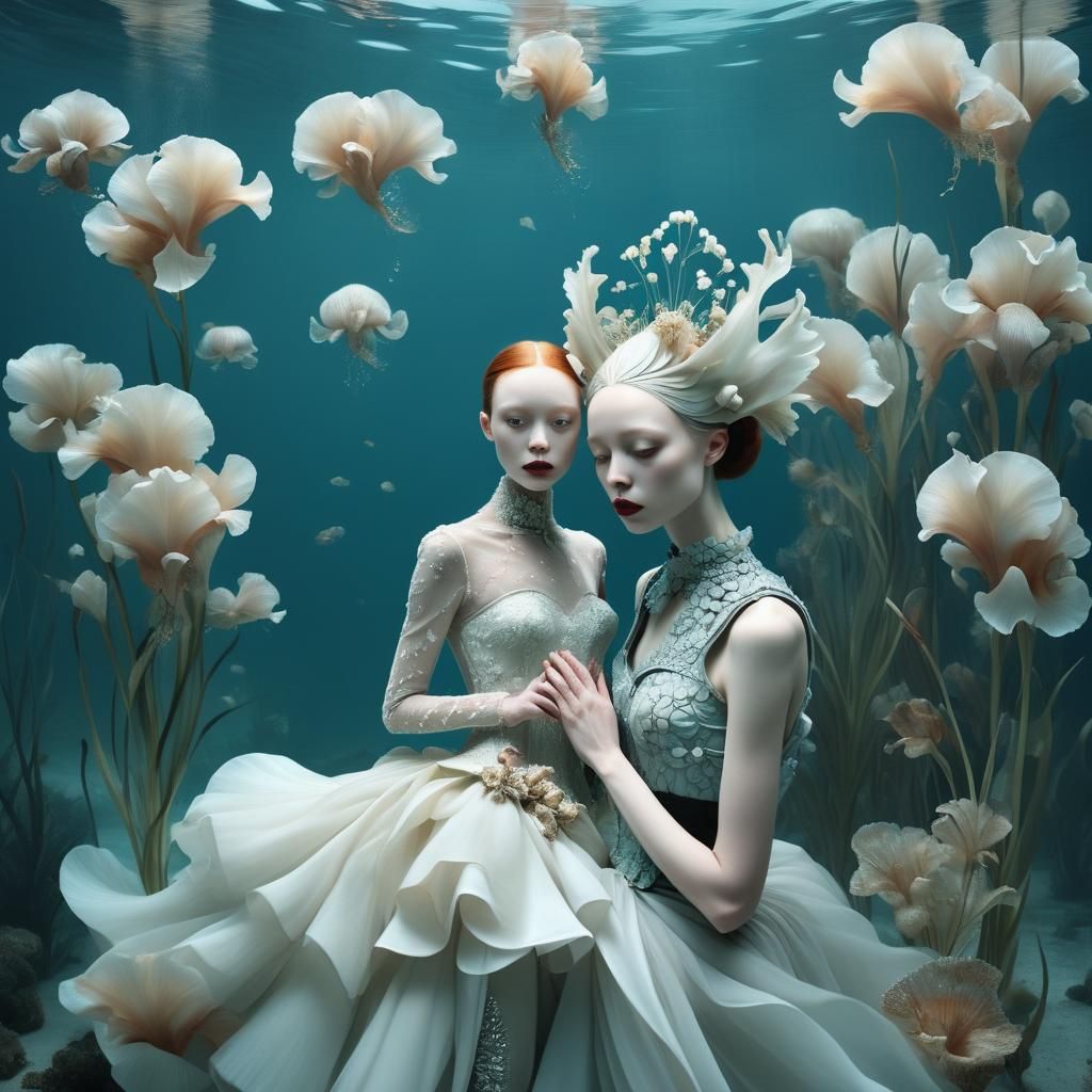 Surreal Underwater Wedding Scene in Digital Art Style