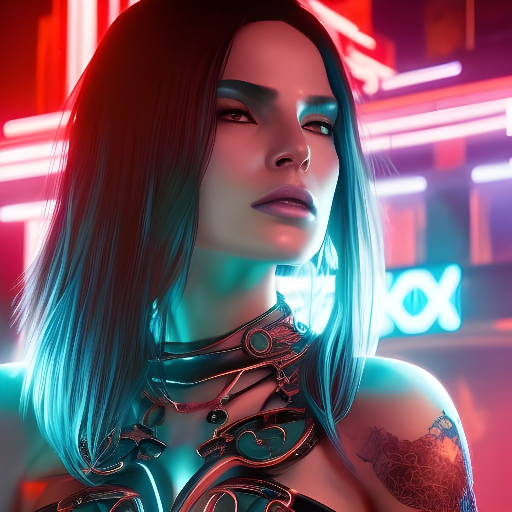 Neon Witch Portrait in Cyberpunk Style