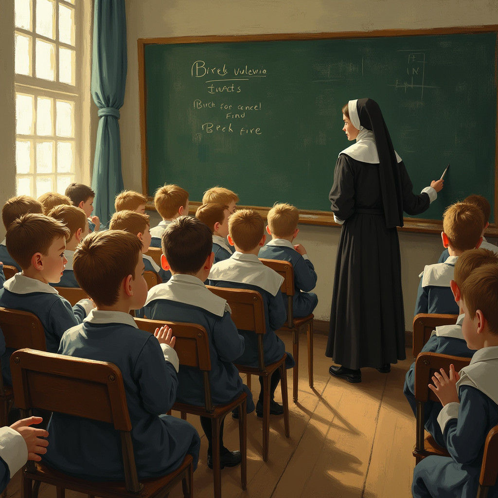 Irish School Children in Classroom, Rockwell Style