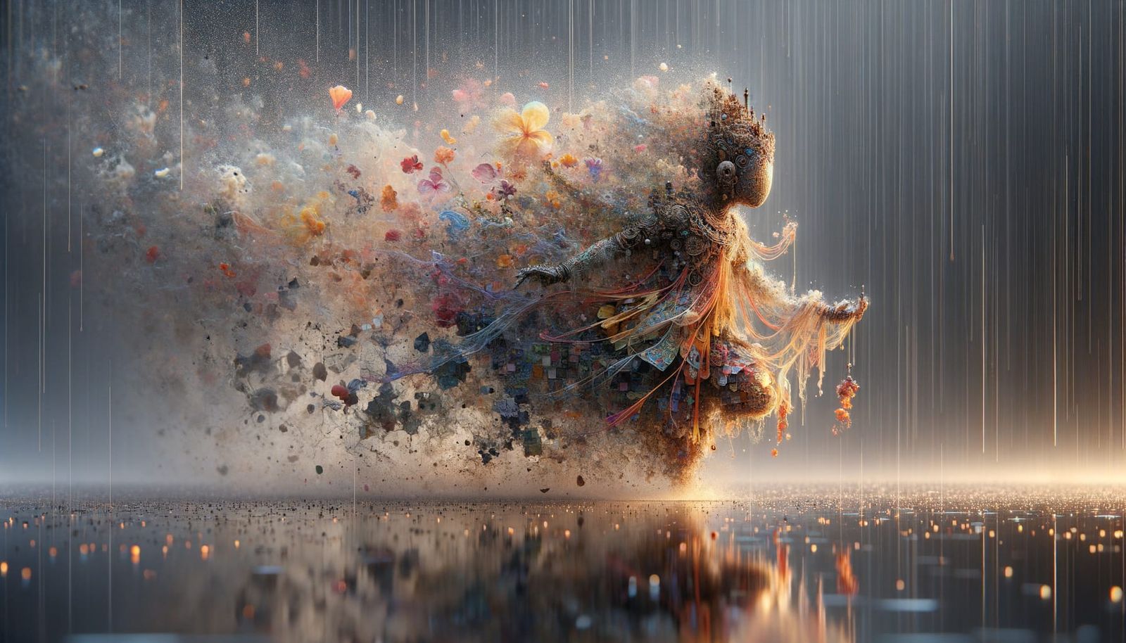 Wayang Figure Dissolving in Specular Impressionism Style