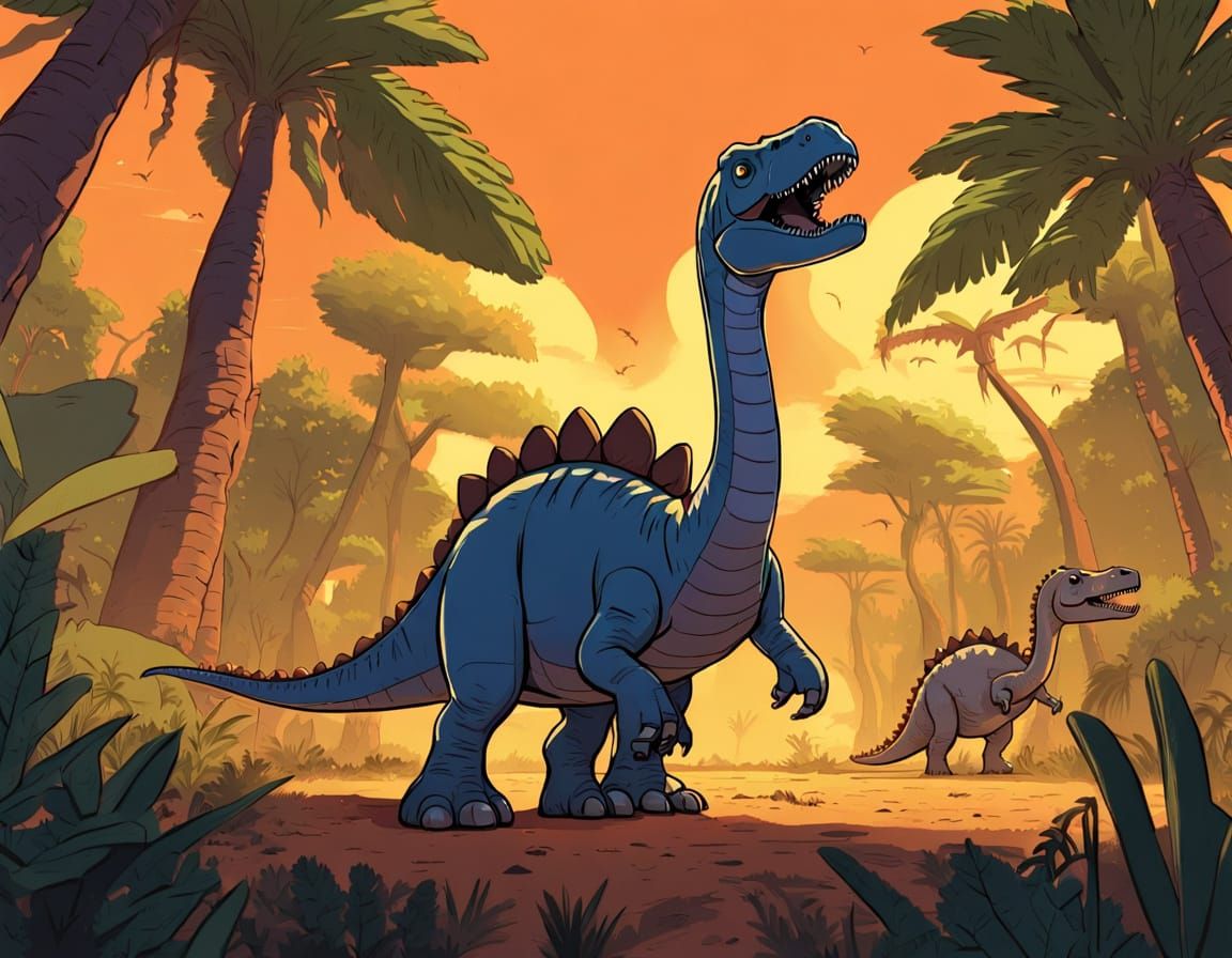 Stampeding Dinosaurs Fleeing Forest Fire