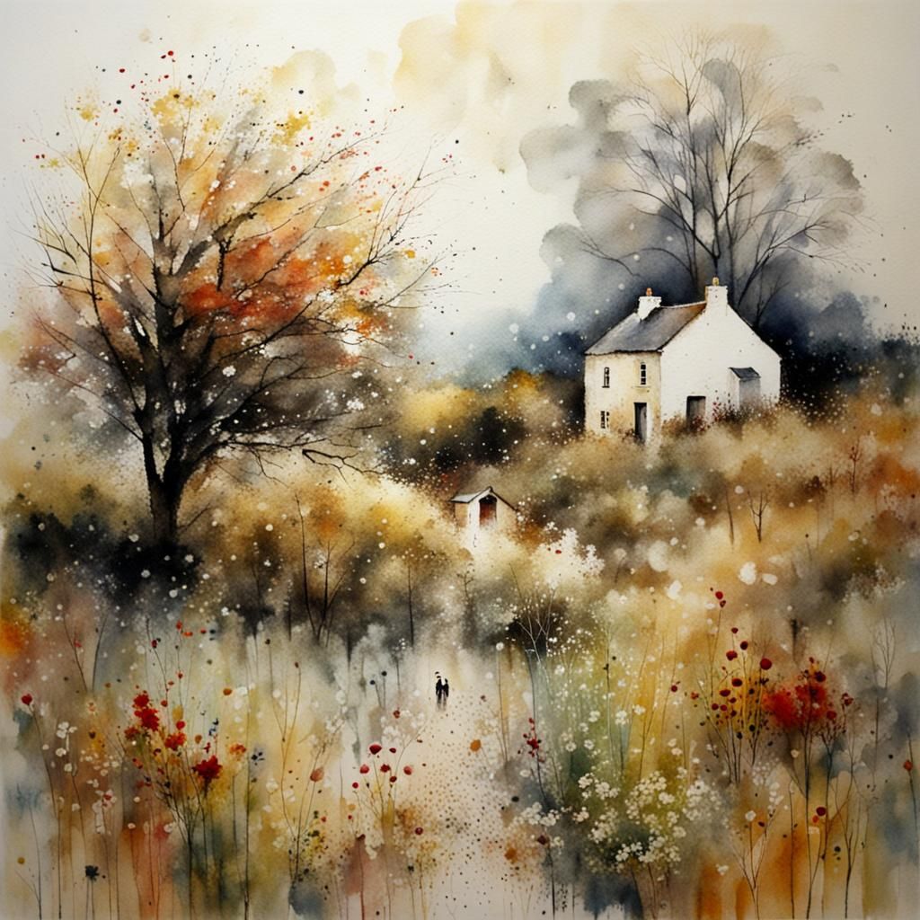 Abstract Landscape in Watercolor Style