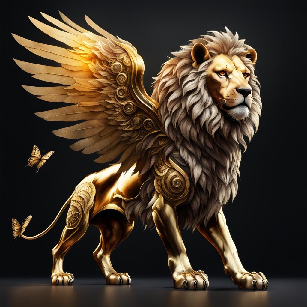 Anthropomorphic Winged Lion with Butterfly Wings