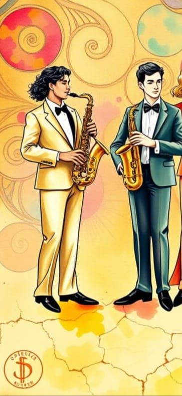 Joyful Orchestra with Vibrant Instruments and Soft Watercolo...