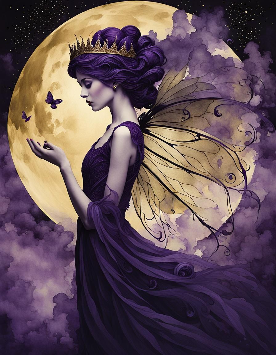 Mystical Fairy in Surreal Dreamscape Watercolor