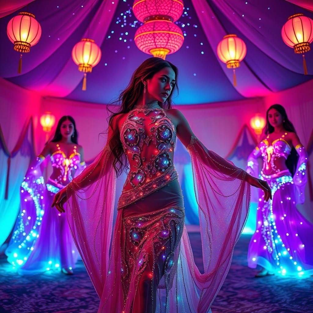 Futuristic Moroccan Tent with Holographic Belly Dancers