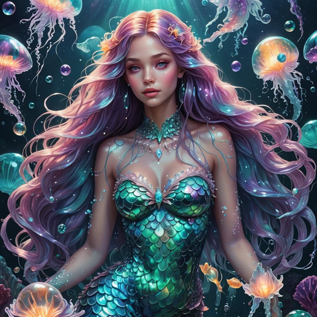 Icy Mermaid in Ethereal Underwater Scene