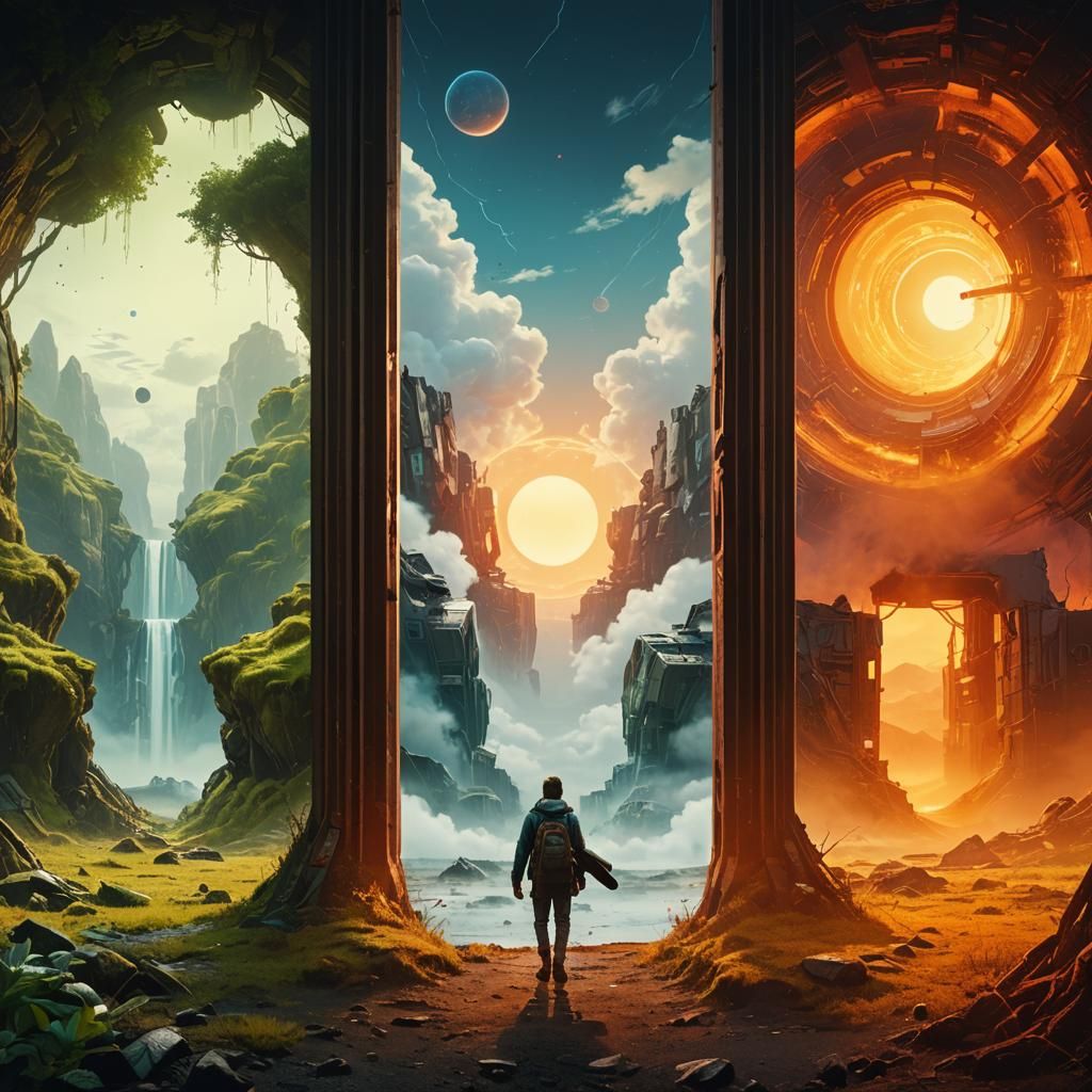 Three Portals to Different Worlds: Cinematic Still