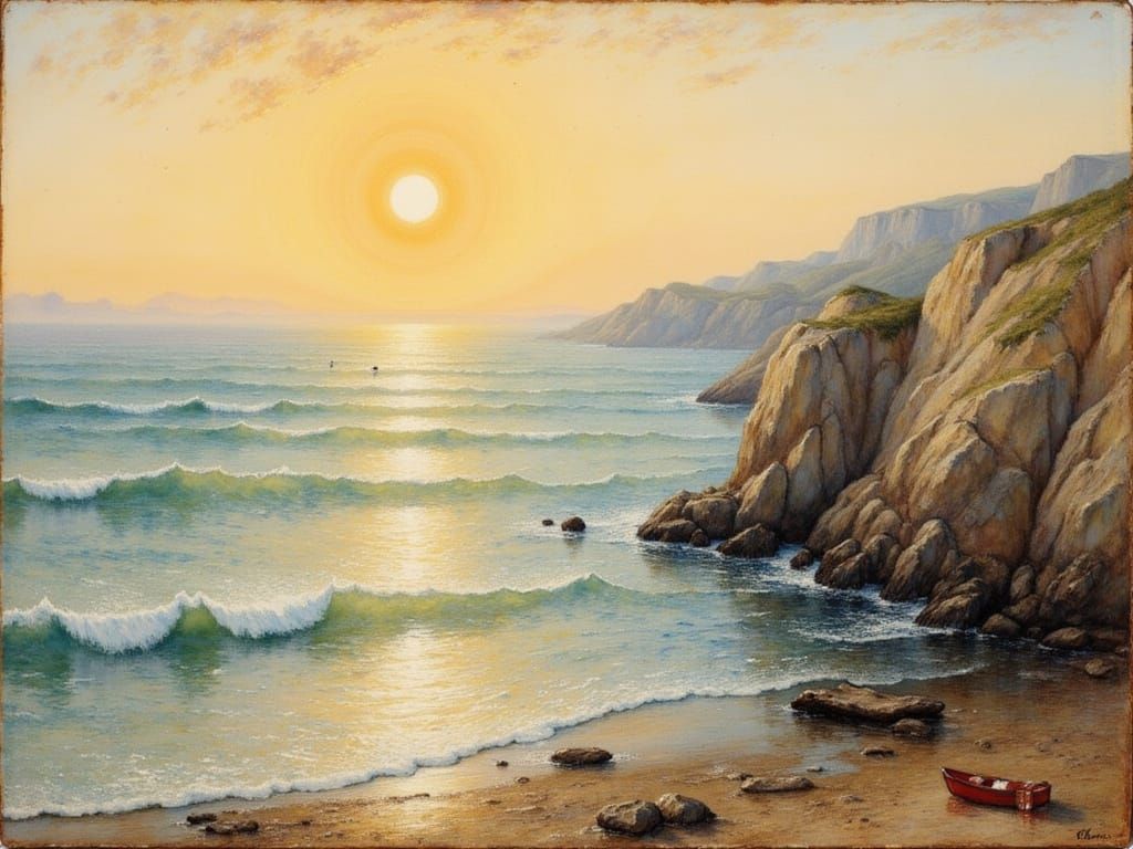 Peaceful Seascape at Twilight in the Style of Mary Cassatt