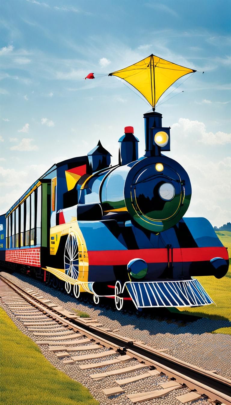 Large Train-Shaped Kite Soars