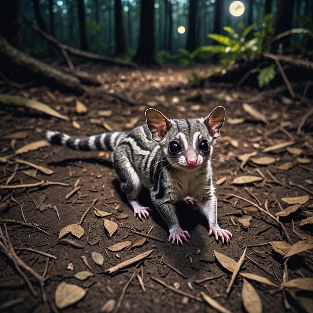 Baby Sugar Glider in Forest at Night