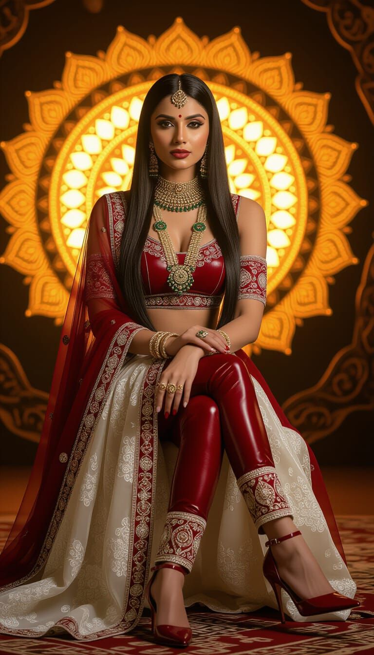 Stunning Woman in Indian Style with Golden Mandalas