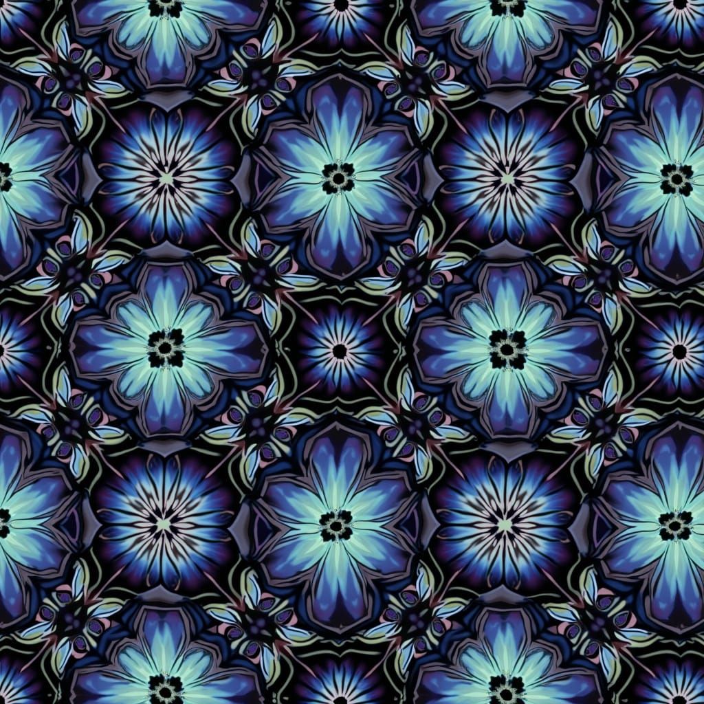 Vibrant Blue Floral Art in Abstract Style