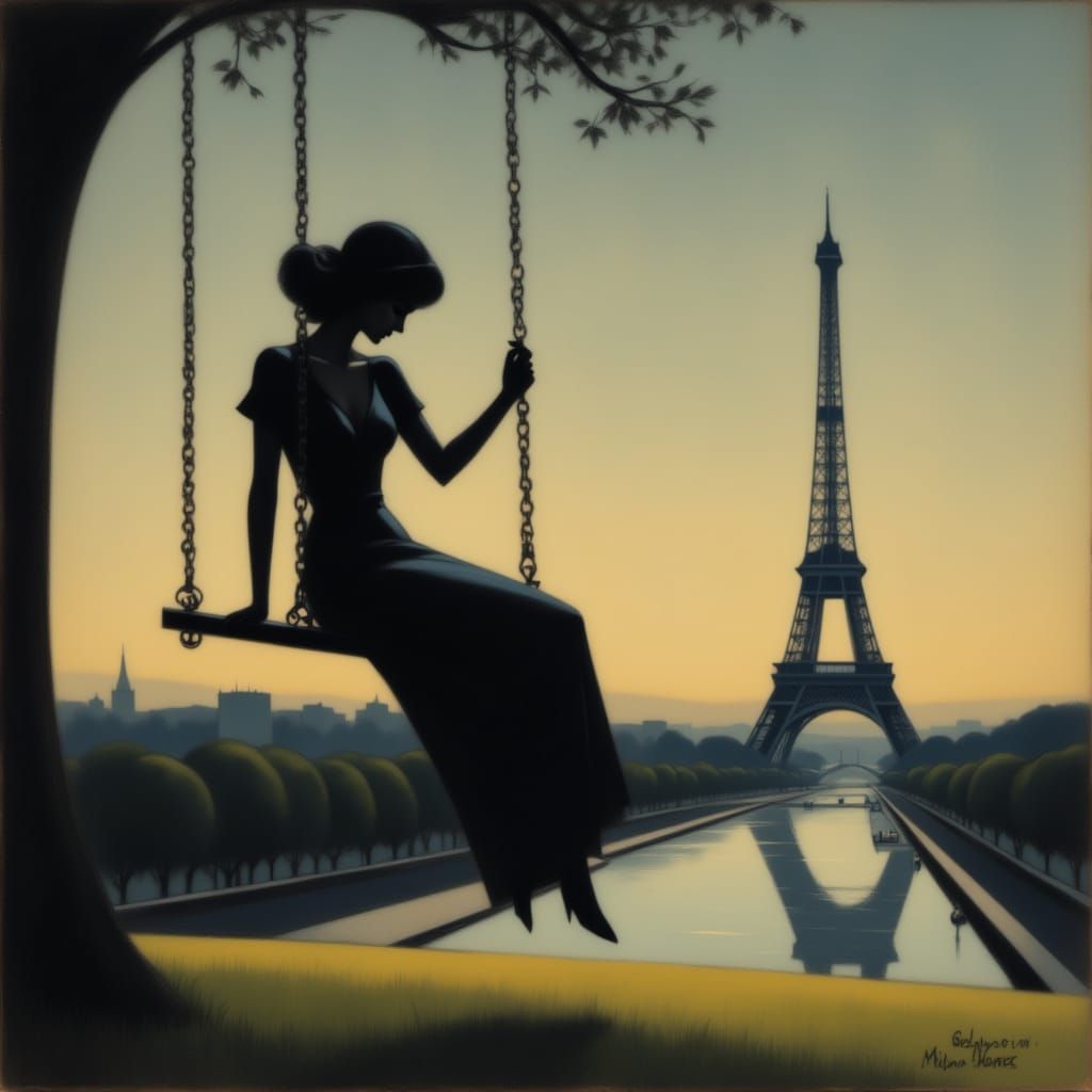 Lady on Sky Swing Over Paris