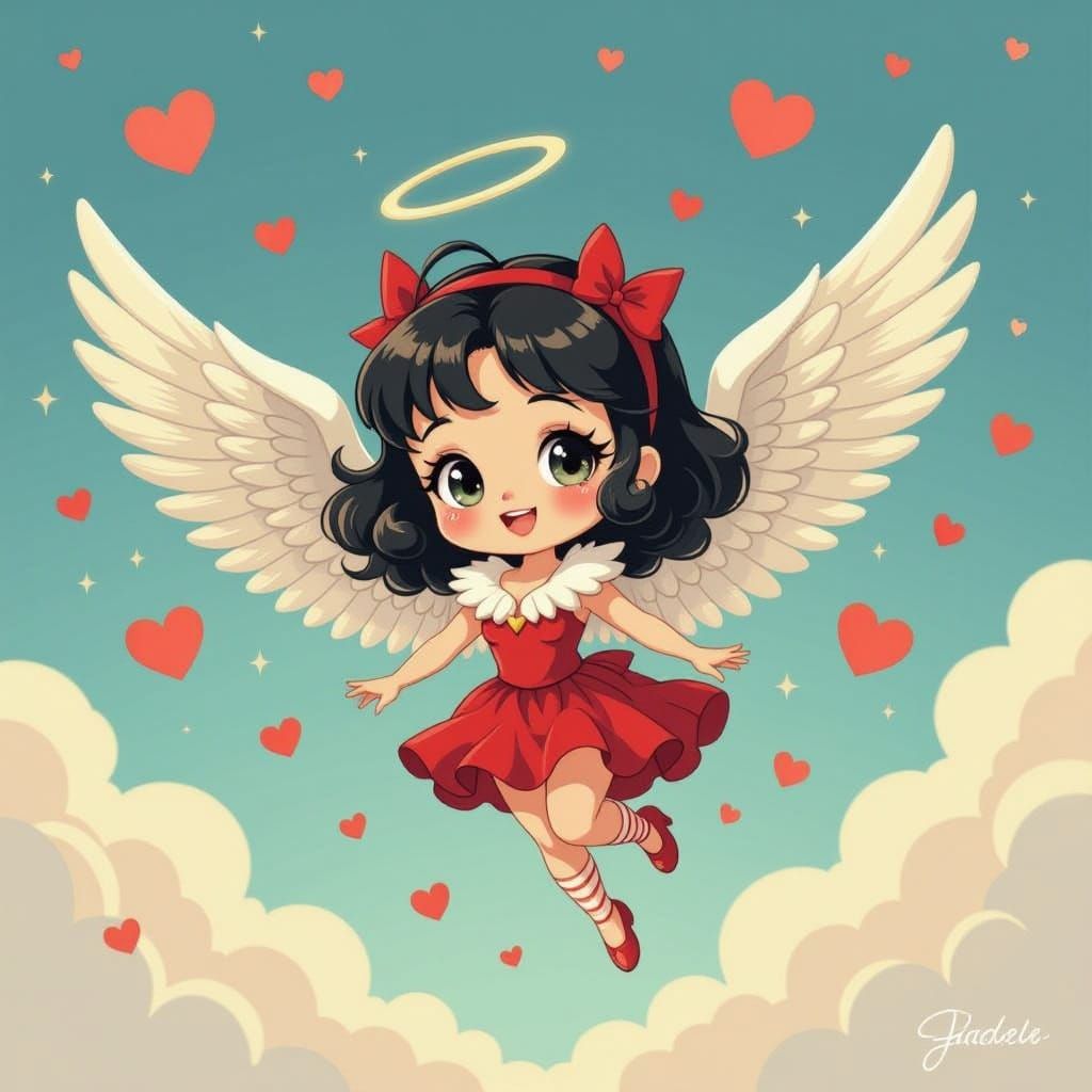 Chibi Vampirella Love Angel in 50s Illustration Style