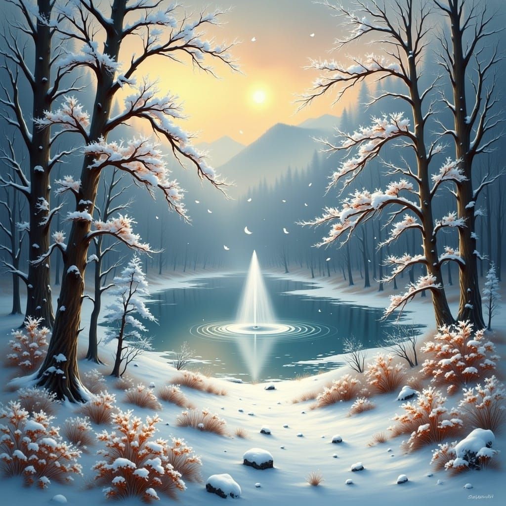 Snowy Forest Landscape in Kinkade Style