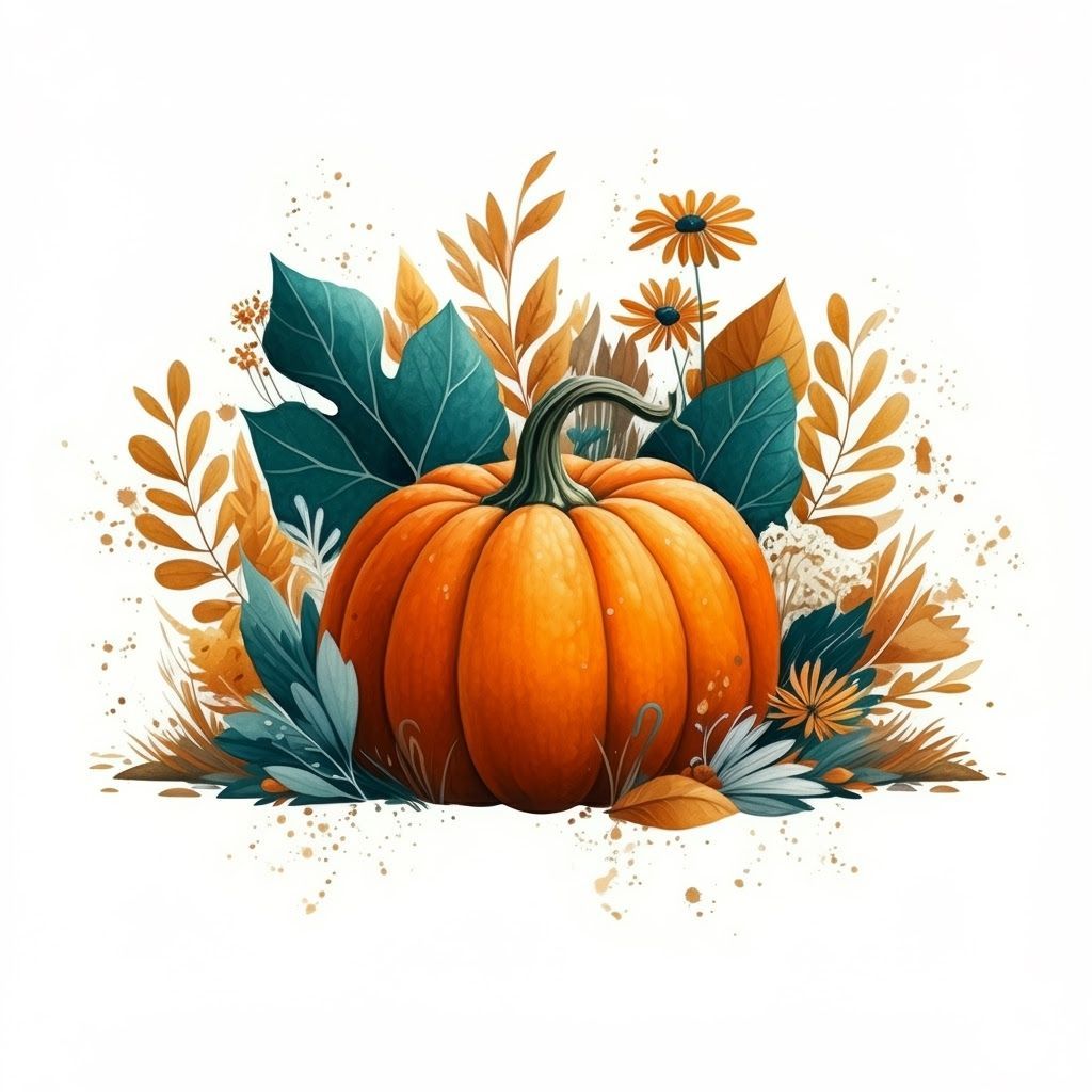 Whimsical Autumn Pumpkin in Folk Art Style