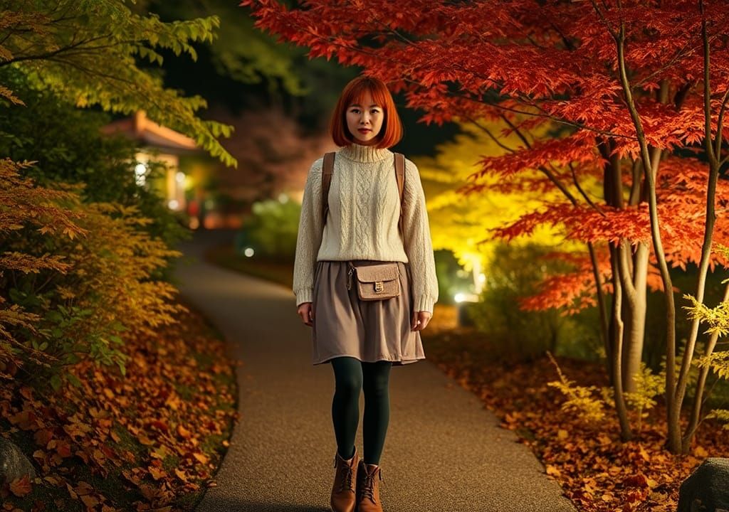 Autumn Illuminations in Kyoto Garden: Cinematic Film Still